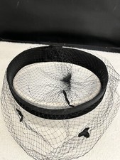 Vintage Women's Black Satin Velvet Circle Hat with Embellished Veil
