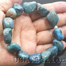 Blue Turquoise Bracelet Rough Nugget Beads Kingman Healing Gemstone 7.25"