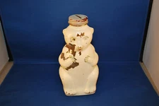 Antique Glass Painted Bank Teddy Bear w/slotted metal lid SNOW CREST BEVERAGES