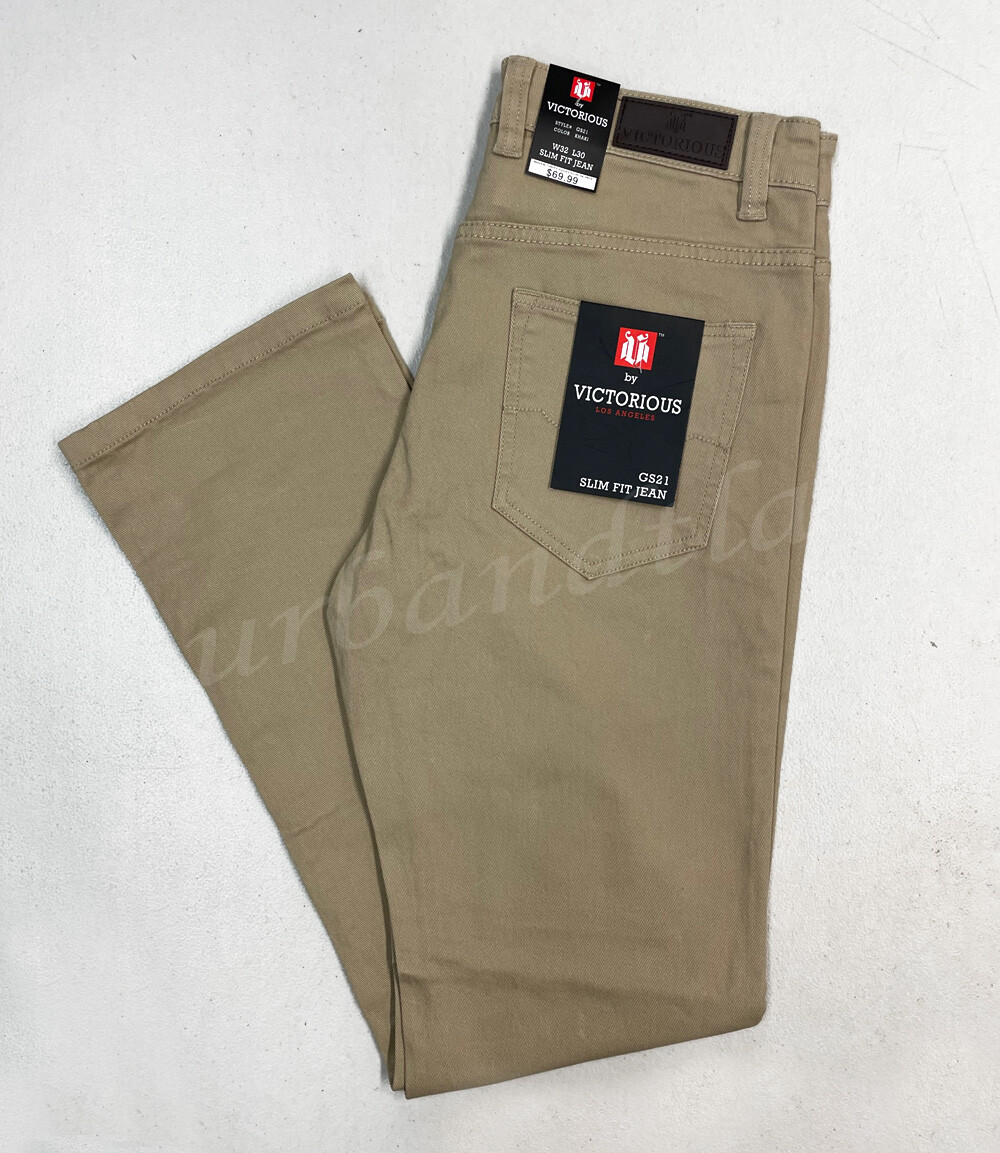 Victorious Men’s Slim Fit Stretch Jeans – Colored Casual Pants, Below Waist, Tapered Leg