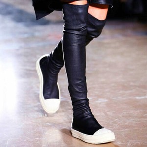 punk women over knee thigh high sneaker boots pull on round toe flat oxfords new