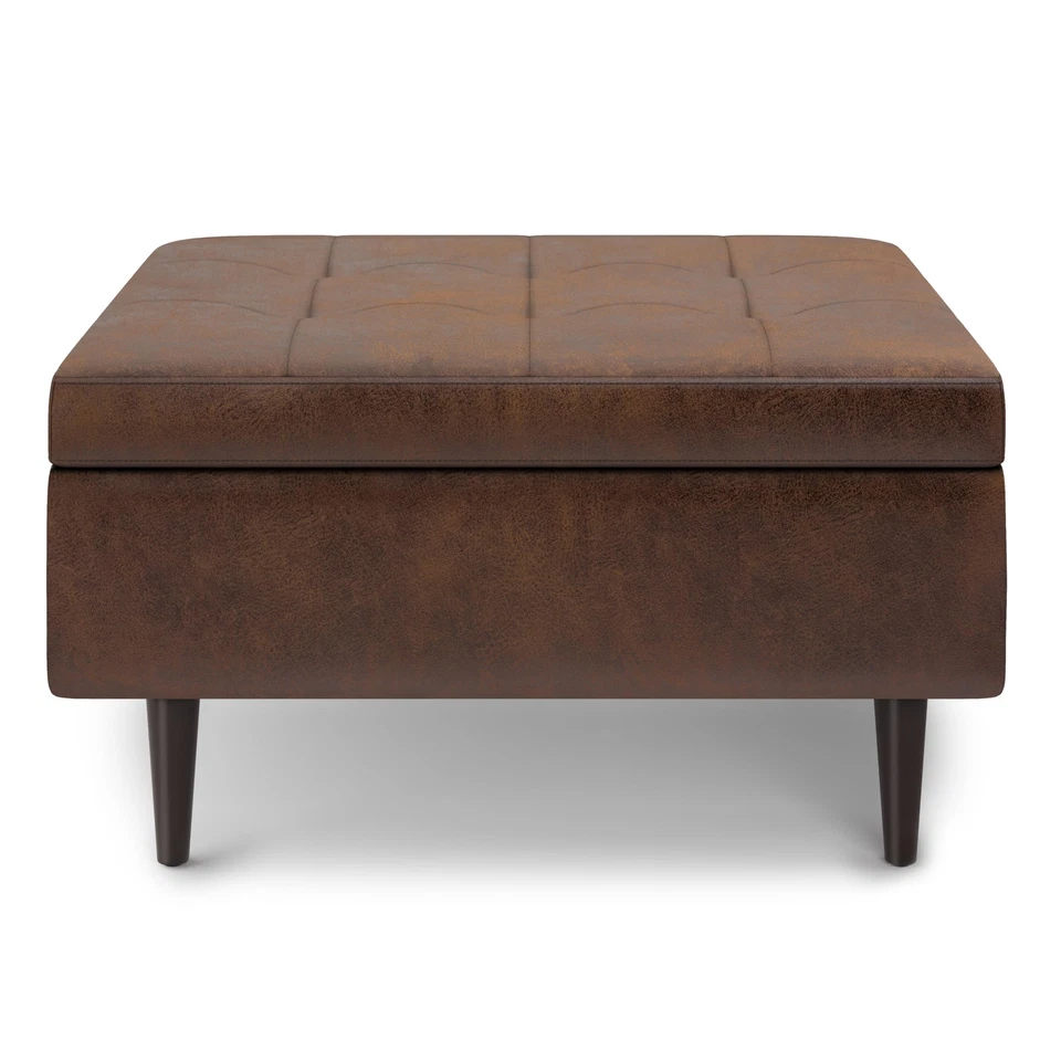 SIMPLIHOME Shay 34 Inch Wide Mid Century Modern Square Storage Ottoman in - Image 4 of 4