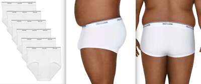 MENS 6PK Fruit of the Loom  WHITE BRIEFS UNDERWEAR Big Men 2XL 3X 4X 5X 6 Pack 
