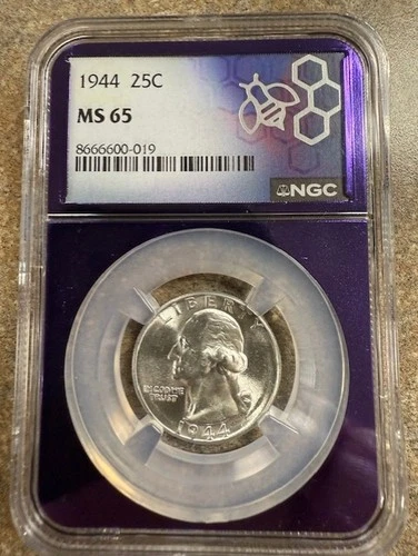 1944  25C Washington Quarter Dollar NGC MS65  PURPLE TRADER BEA HOLDER