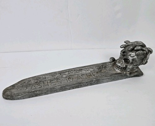 Skeleton Skull Snake Incense Burner Holder Ashes To Ashes Ash Catcher 9.5"