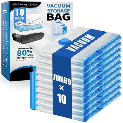 Besslly 10 Jumbo Vacuum Storage Bags, Seal 10 with H-Pump, Blue 