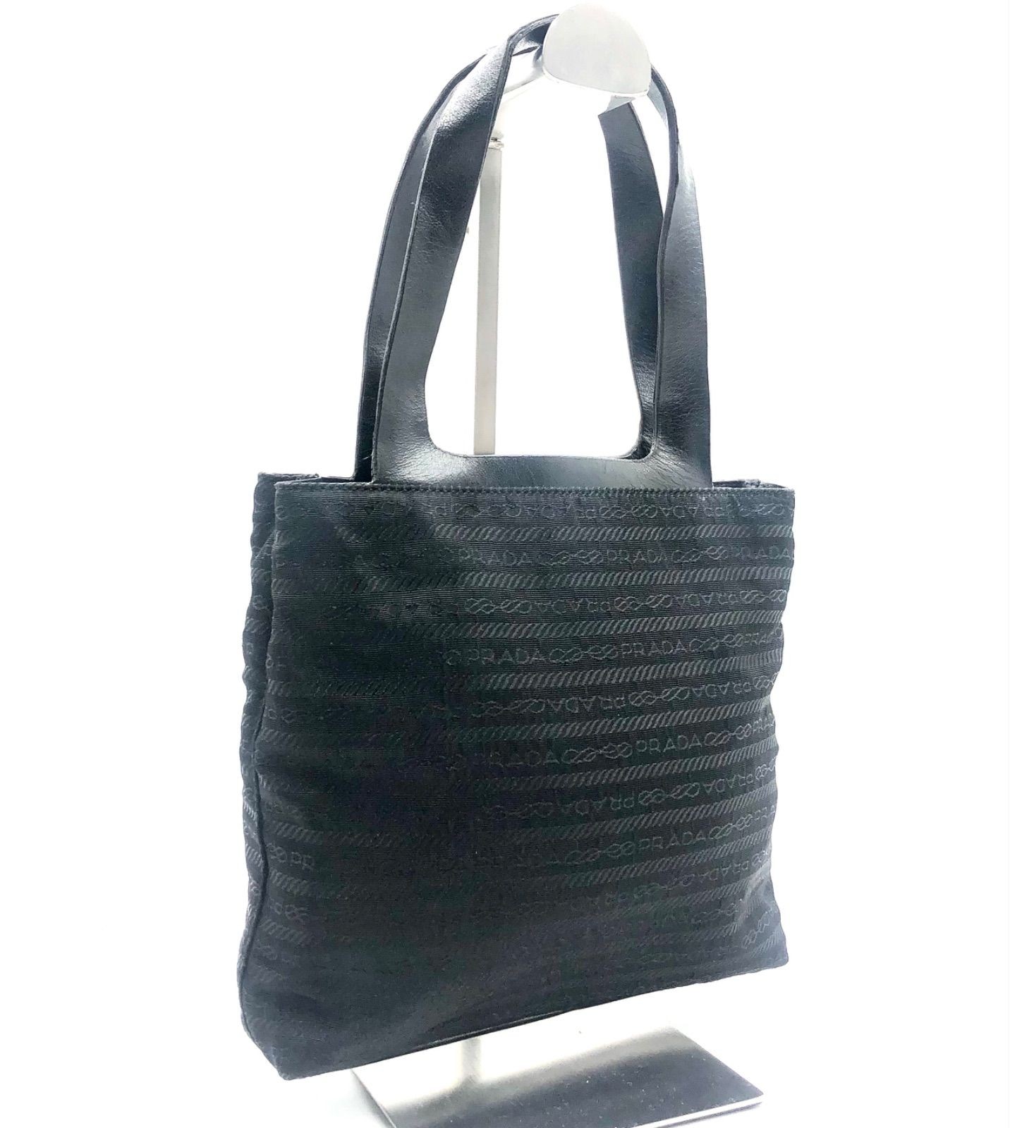 PRADA Black Nylon Canvas Leather Tote Bag with Silver Hardware Authentic thumbnail 2