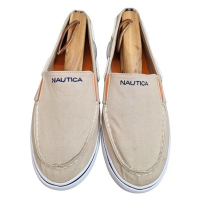 Nautica Doubloon Youth Slip On Summer Boat Shoes Tan Canvas Loafers Size 6 Youth