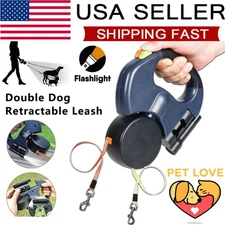 Dual Pet Leash Retractable Reflective Lead 360 Swivel Double Dog Walking Leash