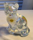 2005 Fenton Glossy Clear Sitting Cat Dreams & Rainbows by A. Deem