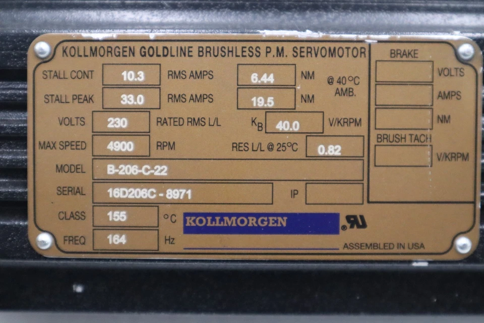 KOLLMORGEN B-206-C-22 Goldline Brushless P.M Servomotor STOCK H1254 - Image 2 of 3