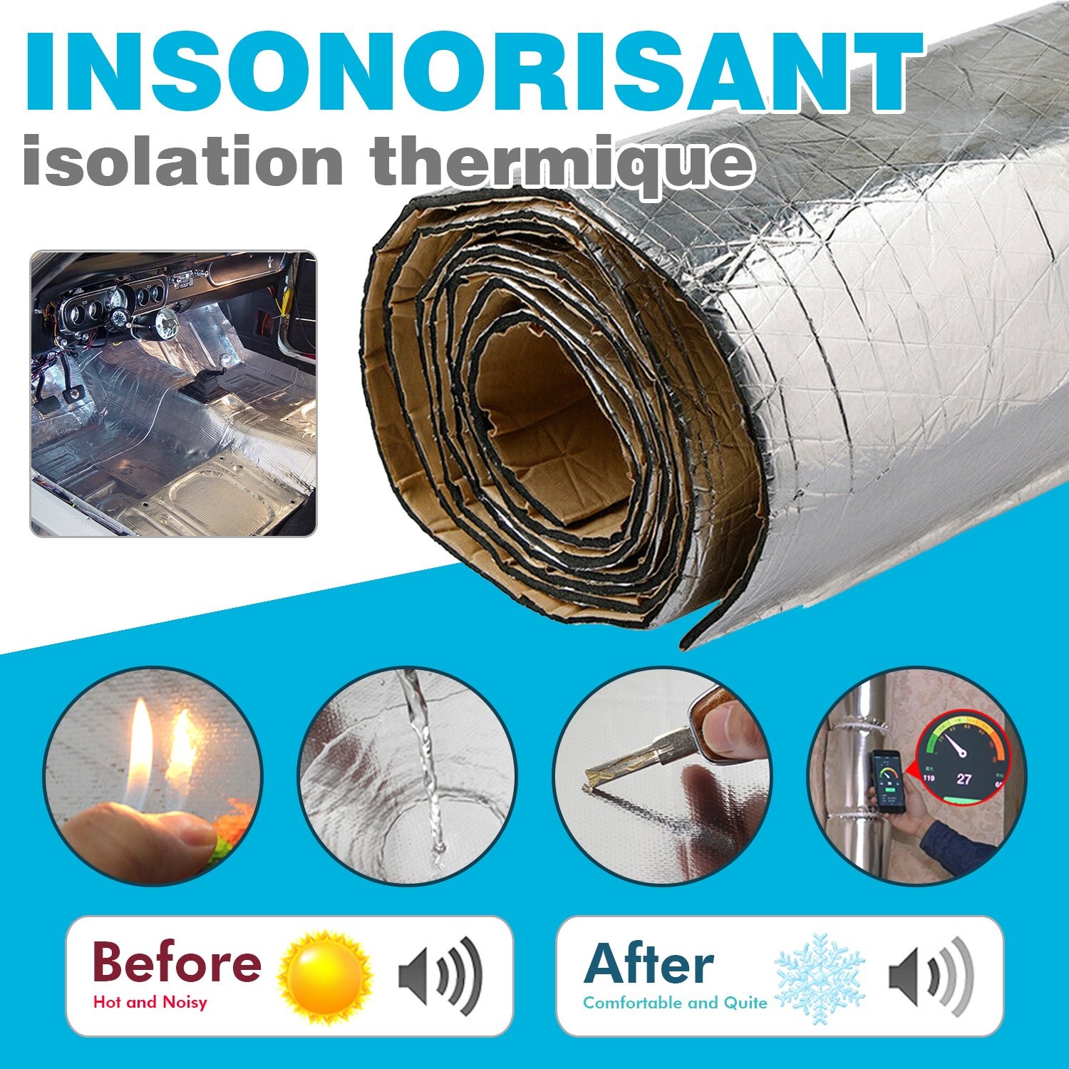 Tapis insonorisant de voiture 50x200cm idéal pour les longs trajets en van et vacances en famille