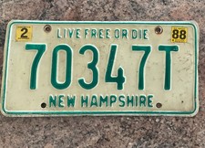 NEW HAMPSHIRE LICENSE PLATE  ELEVATED RANDOM LETTERS/NUMBERS