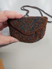 vintage Walborg beaded evening clutch purse with a shoulder strap in a brown