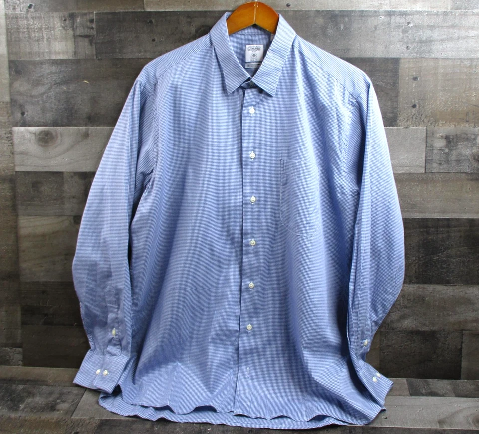Gitman Bros Dress Shirt Mens Large 16.5 34/35 Blue Gingham Trim Fit Made in USA - Image 2 of 4