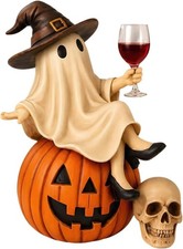 Ghost and Wine Halloween Decoration Sitting on a Pumpkin Home Decor