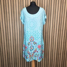 Joe Browns Dress Turquoise Floral Bird Print UK 16 Above Knee Length - New