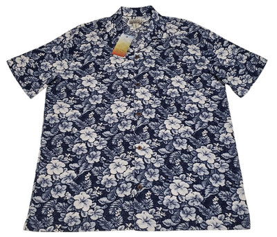 Ocean + Coast Camp Shirt Mens Medium Blue White Floral Short Sleeve Hawaiian New