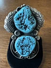 Huge Vintage Native Southwestern Silver Double Turquoise Stone Silver Ring Sz 7