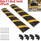 2Pcs Rubber Speed Bumps Driveway Cable Protector Ramp 6FT w/ 4 End Caps 25000lbs