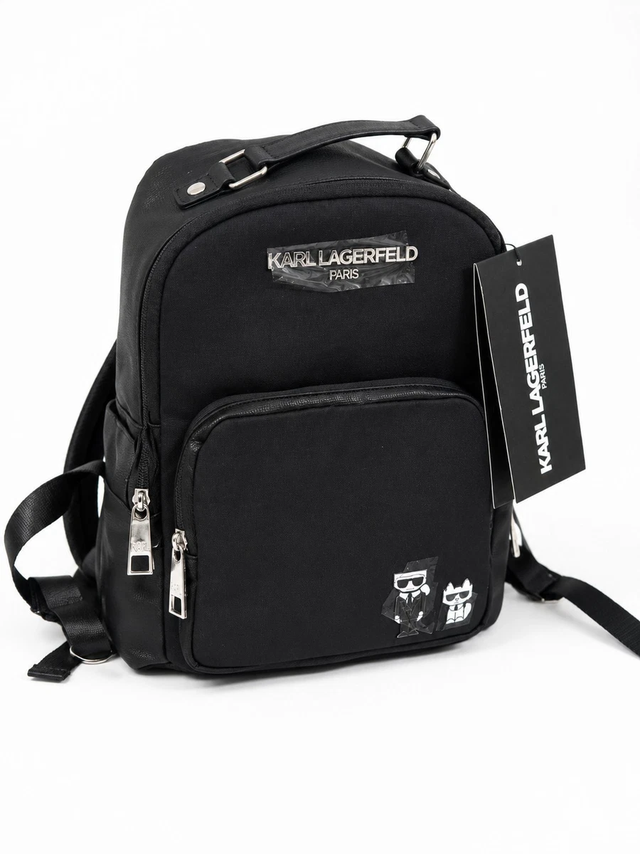 NWT KARL LAGERFELD sling black shoulder backpack logo pockets casual school NWT Karl Lagerfeld Paris Khloe Amour Patch Backpack main image 3