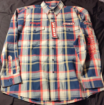 Wrangler PBR Shirt Mens XL Long Sleeve Plaid Button-Up MP6772M Cotton