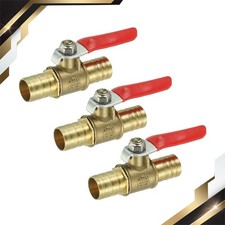 3Pack 1/2" Brass Mini Ball Valve Shut-off Valve Hose Barb Red Handle Brass