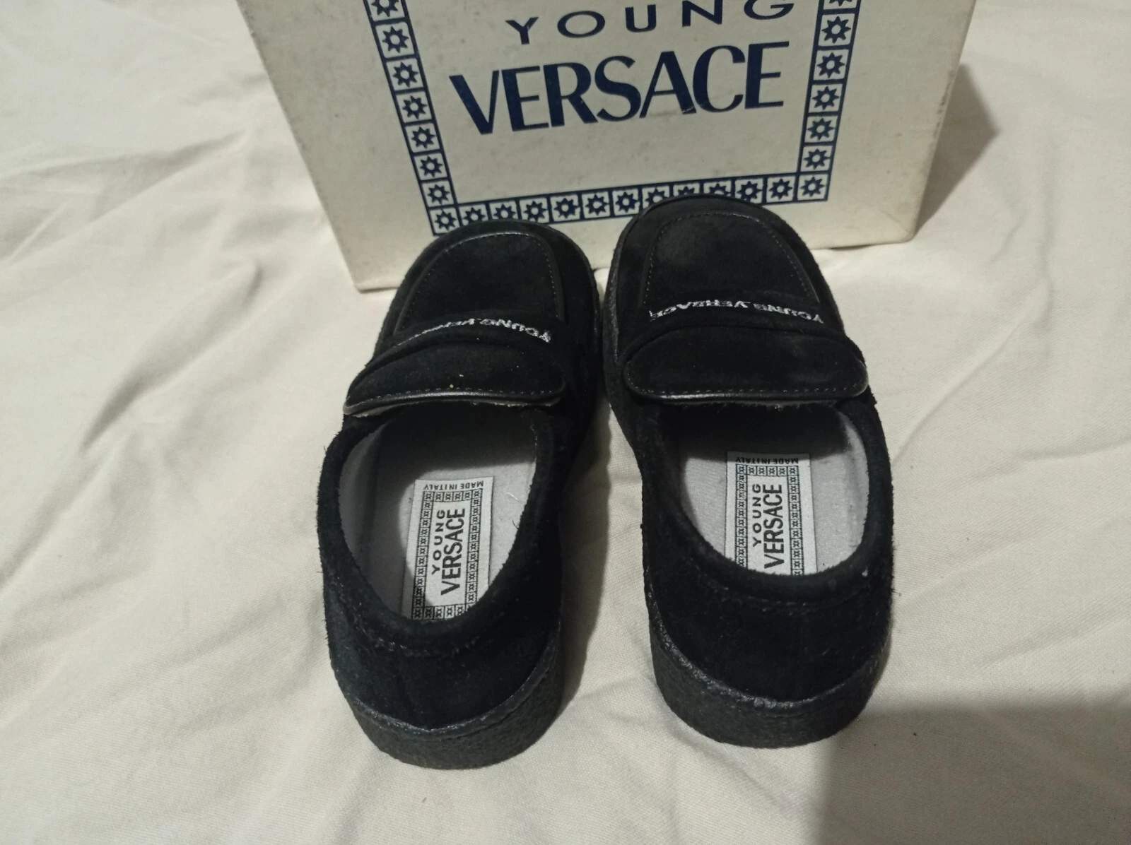 Scarpe Versace nere slip on junior taglia 8 5 originali anni 90 nuove mai usate autentiche