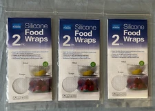 Grand Fusion Silicone Food Wraps 2 Pk Clear Stretch Lot of 3 NEW