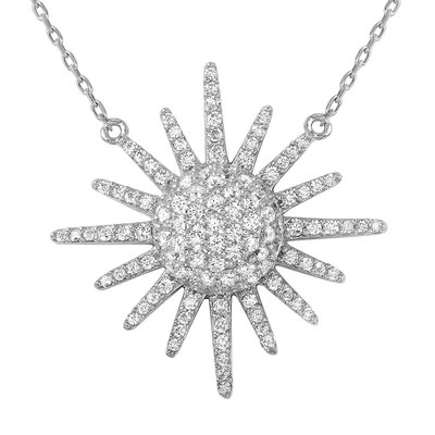 925 STERLING SILVER  SUN  NECKLACE PENDANT W/ ACCENTS / 18'' ADJUSTABLE CHAIN