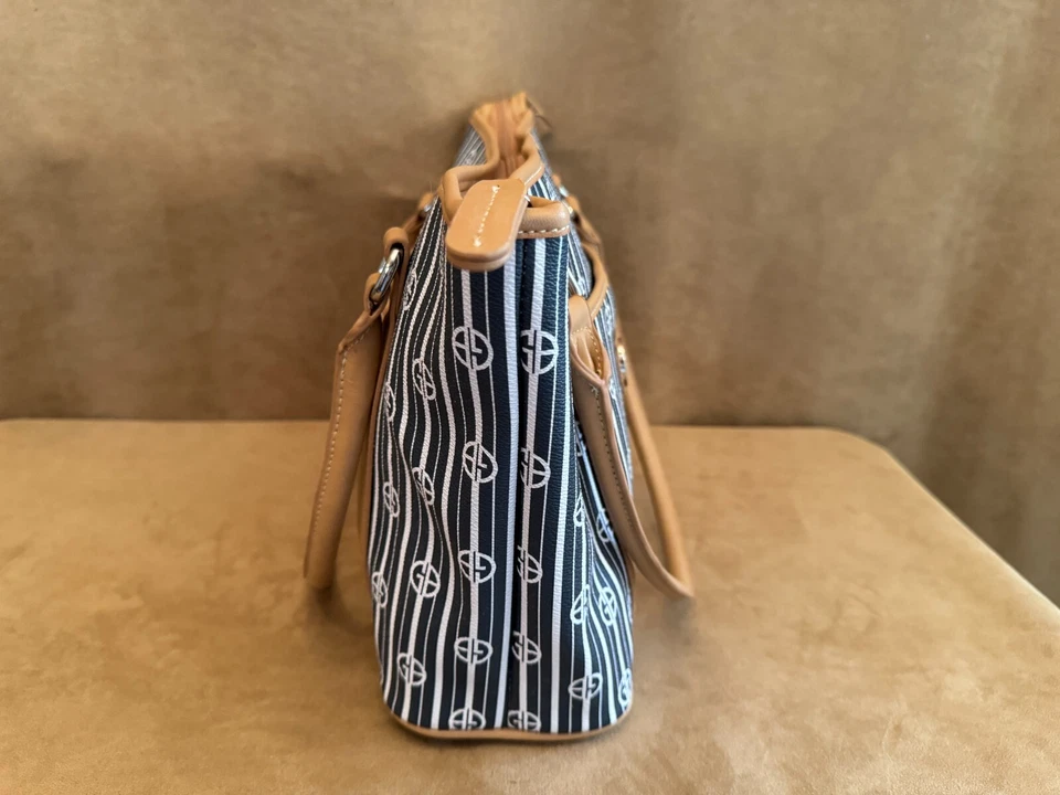 Bolsa de ombro Giani Bernini listrada assinatura listra azul e branca bolsa tote mão - Imagem 4 de 4