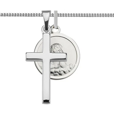 FACHHANDEL-DIREKT Kreuz Anhänger mit Engel und Wahl Text Taufe Kommunion 2026 Silber 925 mit Kette