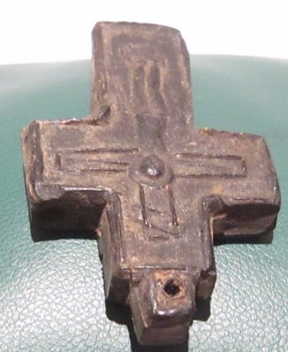 ORIGINAL POST BYZANTINE, MEDIEVAL 1300–1600s. CROSS MADE FROM PRESSED SKIN # 54A - Picture 8 of 8