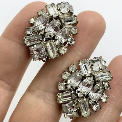 VTG BAGUETTE MARQUISE RHINESTONE CLEAR SILVER TEARDROP  display picture 2