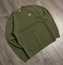 Nike Sweatshirt  Crew Neck Embroidered Spell Out Swoosh  Military Camo Green  XS