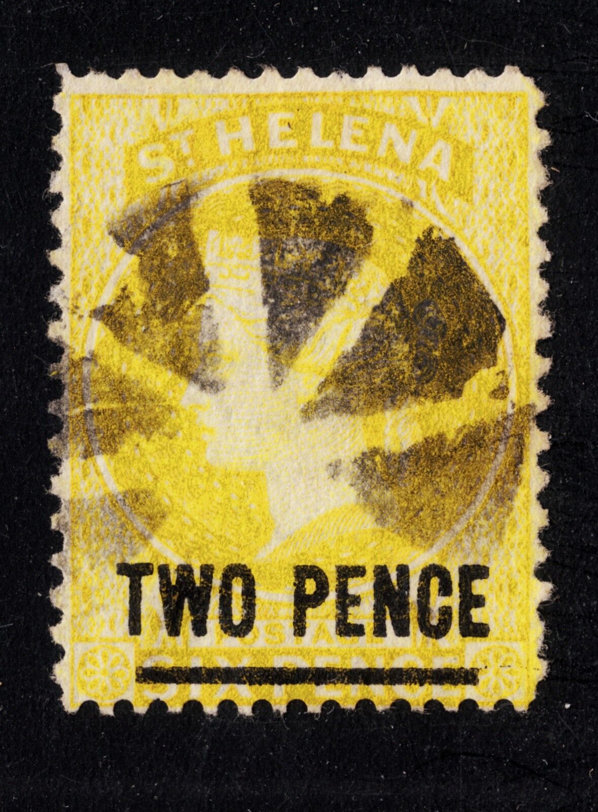 ST. HELENA #26 Used 2p on New Orleans Mall 6p Yellow 14 PERF 12.5 1882 $6 half x SCV