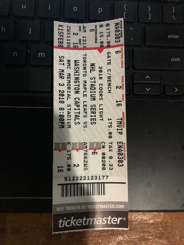 2018 NHL STADIUM SERIES TICKET STUB 