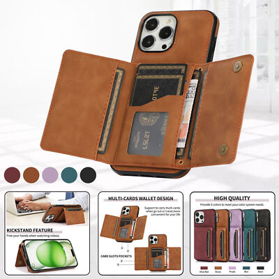 Leather Card Slot Stand Phone Case For iPhone 16 15 14 13 12 11 Pro Max XR 7 8