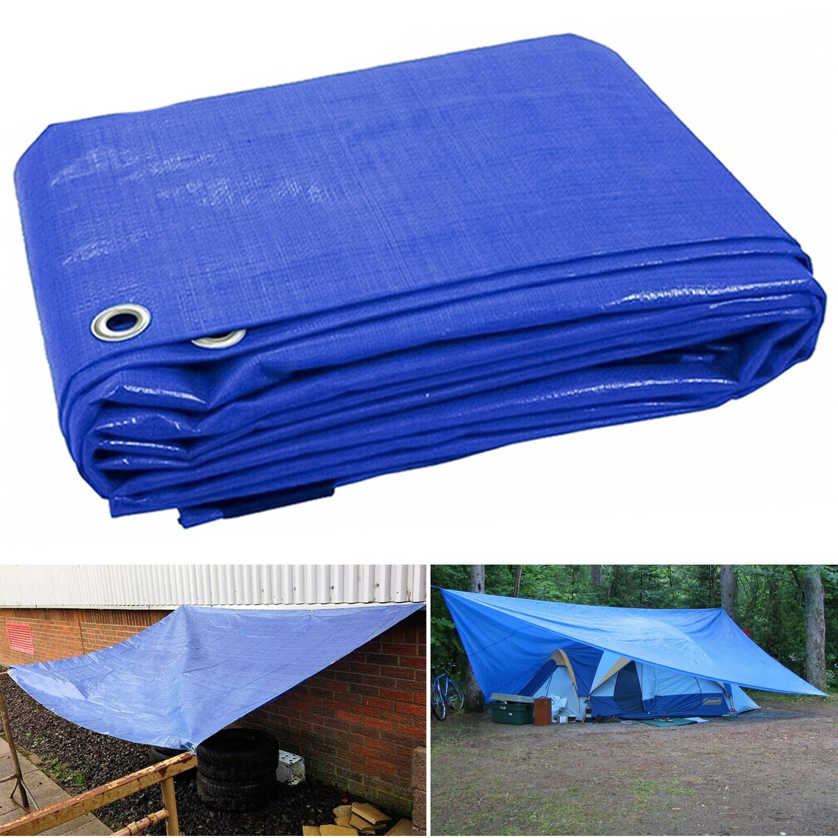 Heavy Duty Tarpaulin Blue Waterproof Strong Cover Ground Sheet Tarp 210GSM 5x4 e