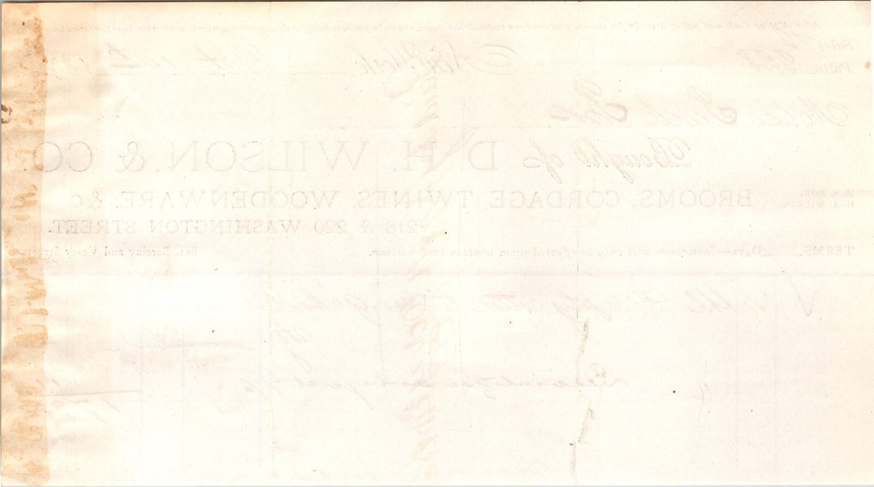 DH Wilson Co New York NY 1878 Billhead Brooms Cordage Twine Woodenware