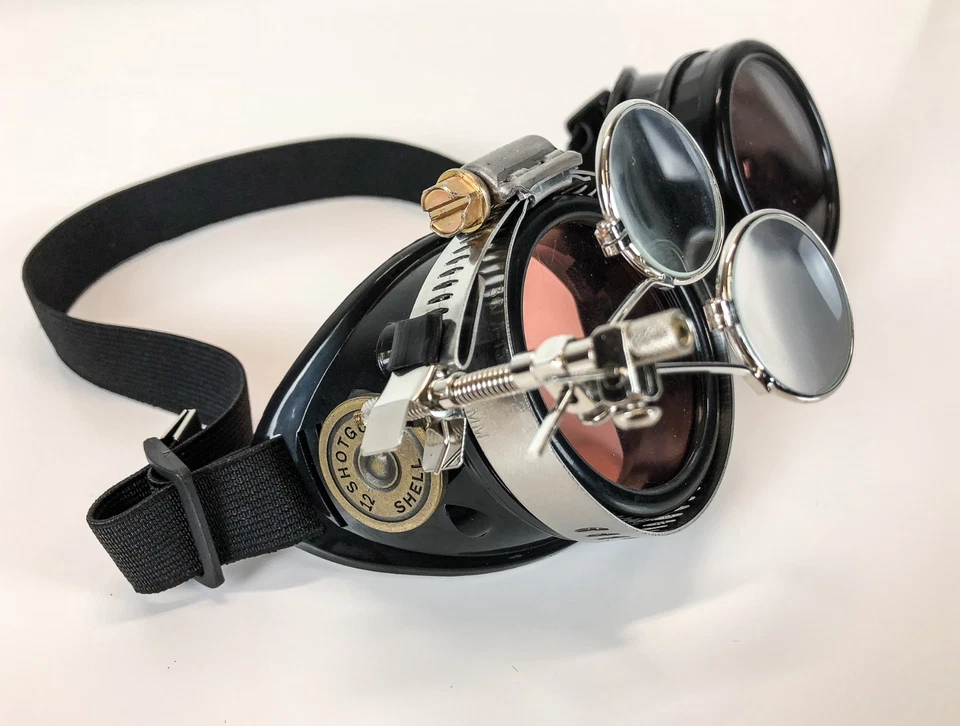 Steampunk Goggles Bullet Shell Crazy Burning man Costume Mad Scientist 2X Red - Image 2 of 2