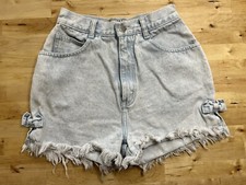 VTG Stefano International Denim Shorts Frayed Stonewashed Bows High Waist Mom 6