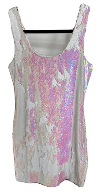 charlotte russe white sequin dress Misses Women White Reversible Sequin Tank Dress Size Medium Charlotte Russe