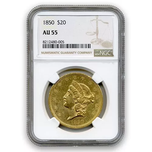 1850 $20 GOLD TYPE I LIBERTY NGC AU55