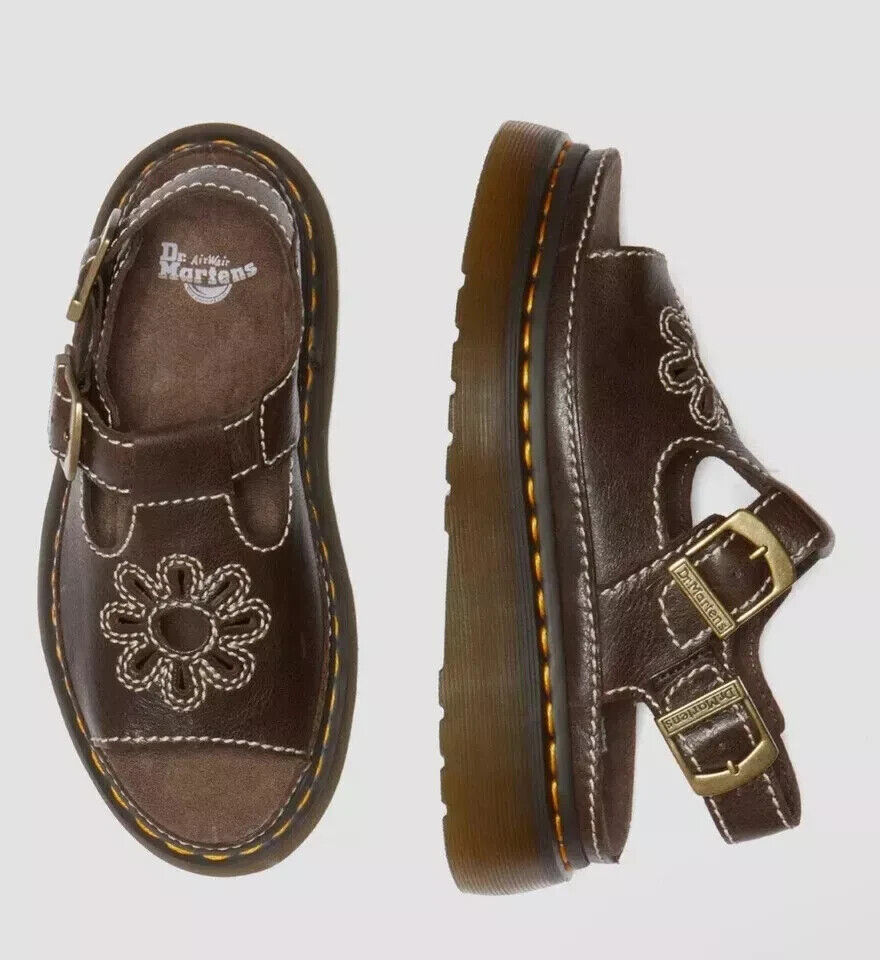 Dr Martens★DUNNET FLOWER サンダル★KELP BROWN DR MARTENS DUNNET FLOWER KELP BROWN LEATHER SANDALS SIZE 5