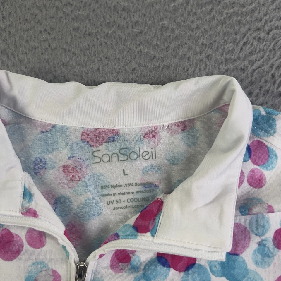 San Soleil Top Women Large White Watercolor Polka Dot Quarter Zip LS Performance - Image 4 of 4