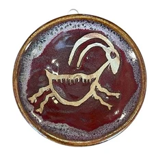 Moki Studio Signed Artisan Pottery Moab Utah Animal Deer 4” Plate Ready 2 Hang