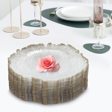 Gold Flower-like Rim Sturdy Round Charger Plates Wedding Party Dinner Supplies