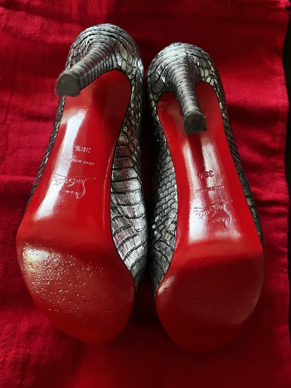 Christian Louboutin Python Silver Platform Pumps … - image 3