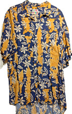 Vtg Jams World Shirt Men L Blue Yellow Floral/Leaf Hawaiian Aloha Button Up Camp